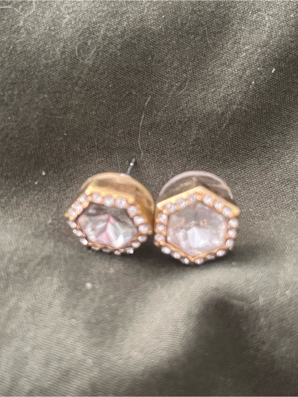 Gold-Tone Hexagon Crystal Stud Earrings - Clear